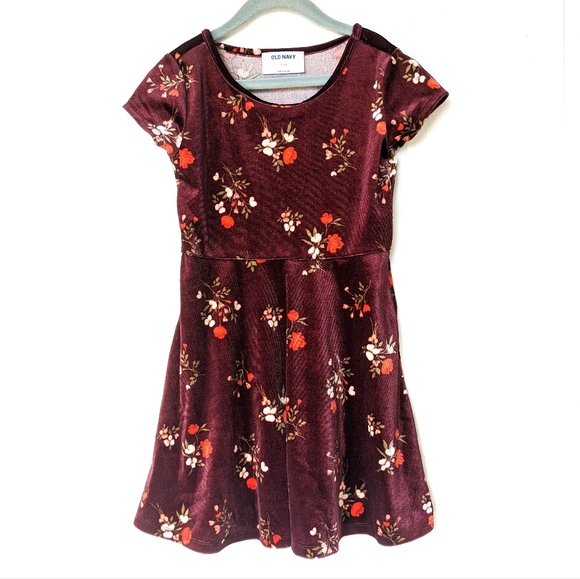 Old Navy Other - OLD NAVY girls wine floral velvet fit and flare skater dress
